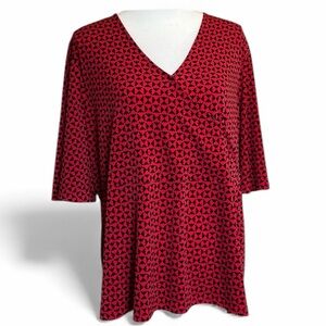 Liz Claiborne red & black patterned faux wrap top. EC. Size 1 X